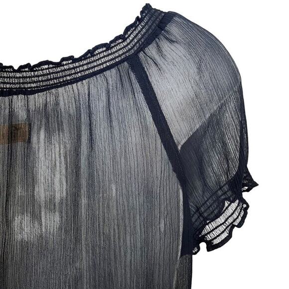 Hollister Sheer Dark Navy Y2K Ruffle Whimsigoth Fairy Top Shirt Smocked sz M - Picture 14 of 16